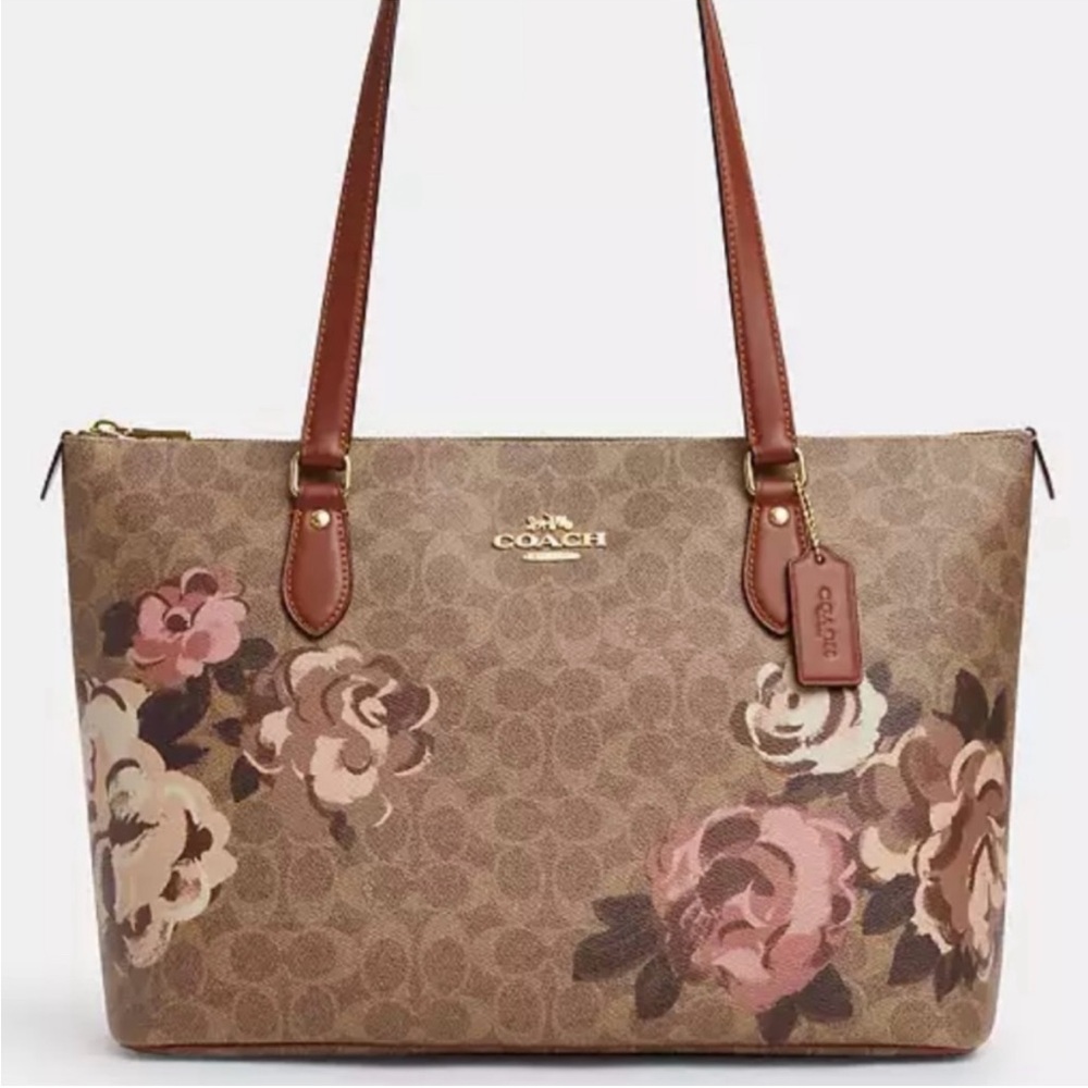 NWT Coach Brown Floral Gallery Tote Bag